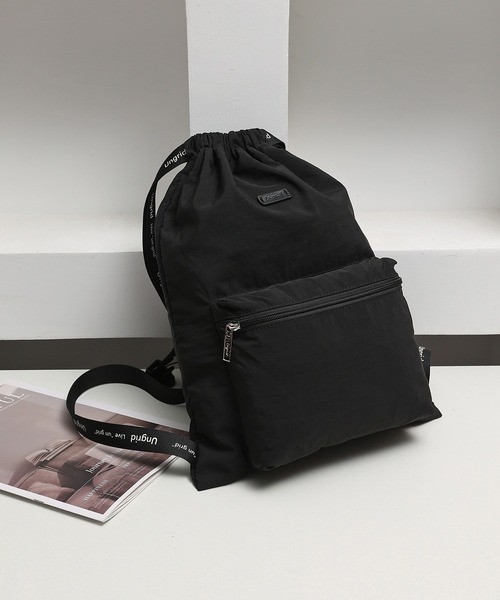 Ungrid/アングリッド】撥水軽量ソフトナイロン ロゴテープナップサック