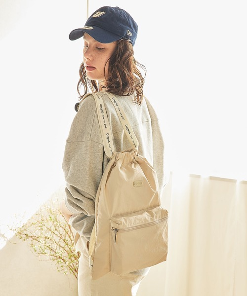 Ungrid(アングリッド)の「【Ungrid/アングリッド】撥水軽量ソフトナイロン ロゴテープナップサック スポーツジムバッグ(バックパック/リュック・レディース・ブラック/アイボリー/グレイッシュベージュ/ブルーグレー/ミント/ブラック×ホワイト/ホワイト×ブラック・FREE)」の17枚目の写真