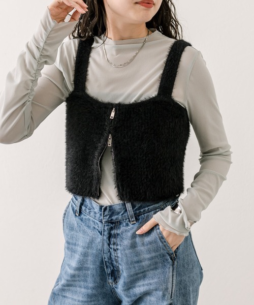 mystic（ミスティック）の「シャギーニットビスチェ（ベスト・レディース・ブラック/アイボリー/グレー・FREE）」の4枚目の写真