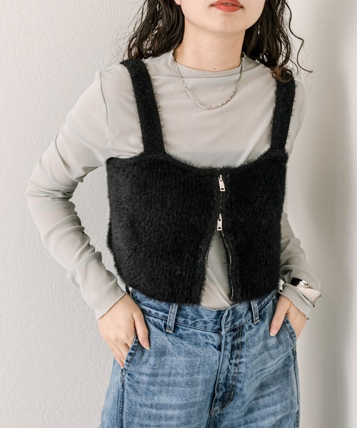 mystic（ミスティック）の「シャギーニットビスチェ（ベスト・レディース・ブラック/アイボリー/グレー・FREE）」の6枚目の写真