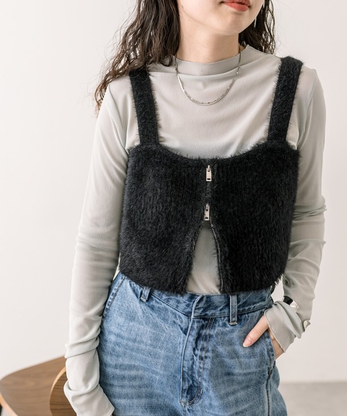 mystic（ミスティック）の「シャギーニットビスチェ（ベスト・レディース・ブラック/アイボリー/グレー・FREE）」の9枚目の写真