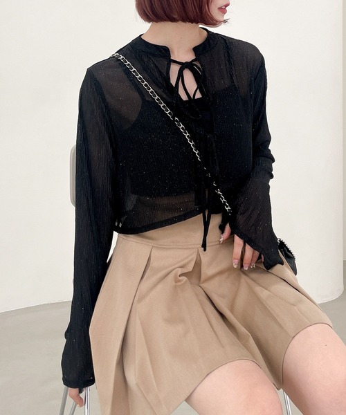 Heather(ヘザー)の「ラメシアーキャミ2Pカットソー 971975(Tシャツ/カットソー・レディース・ブラック/ベージュ/ライトグリーン・FREE)」の4枚目の写真