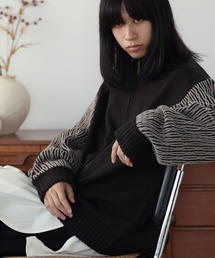 ヘビーウェイト ケーブルバイカラースリーブ ドライバーズニット/ブルゾン