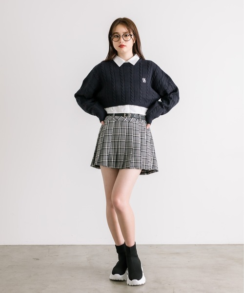 OLIVE des OLIVE（オリーブデオリーブ）の「細ベルト付きプリーツスカート　1032010090（スカート・レディース・チェック/ワンウォッシュ/チャコールグレー/ブラック・FREE）」の14枚目の写真