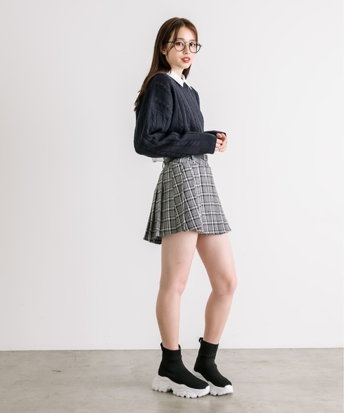 OLIVE des OLIVE（オリーブデオリーブ）の「細ベルト付きプリーツスカート　1032010090（スカート・レディース・チェック/ワンウォッシュ/チャコールグレー/ブラック・FREE）」の15枚目の写真