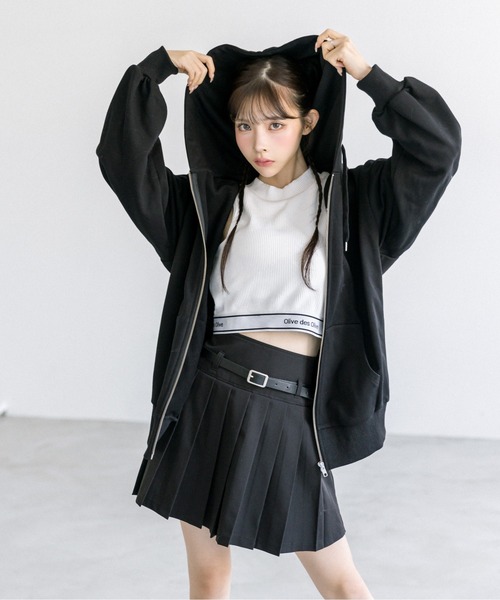 OLIVE des OLIVE（オリーブデオリーブ）の「細ベルト付きプリーツスカート　1032010090（スカート・レディース・チェック/ワンウォッシュ/チャコールグレー/ブラック・FREE）」の7枚目の写真