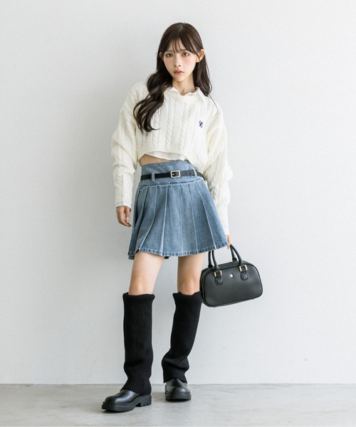 OLIVE des OLIVE（オリーブデオリーブ）の「細ベルト付きプリーツスカート　1032010090（スカート・レディース・チェック/ワンウォッシュ/チャコールグレー/ブラック・FREE）」の10枚目の写真