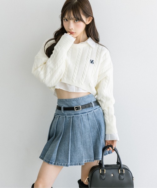 OLIVE des OLIVE（オリーブデオリーブ）の「細ベルト付きプリーツスカート　1032010090（スカート・レディース・チェック/ワンウォッシュ/チャコールグレー/ブラック・FREE）」の12枚目の写真