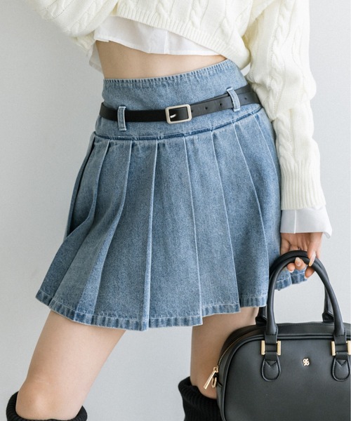 OLIVE des OLIVE（オリーブデオリーブ）の「細ベルト付きプリーツスカート　1032010090（スカート・レディース・チェック/ワンウォッシュ/チャコールグレー/ブラック・FREE）」の13枚目の写真