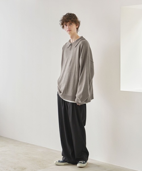 CTHY（シティ）の「ルーズニットシングルボタンニット長袖ポロシャツ（ニット/セーター・メンズ・グレー/モカ/ブラック/オフホワイト・L/S/M/XL）」の5枚目の写真