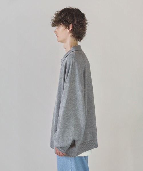 CTHY（シティ）の「ルーズニットシングルボタンニット長袖ポロシャツ（ニット/セーター・メンズ・グレー/モカ/ブラック/オフホワイト・L/S/M/XL）」の9枚目の写真