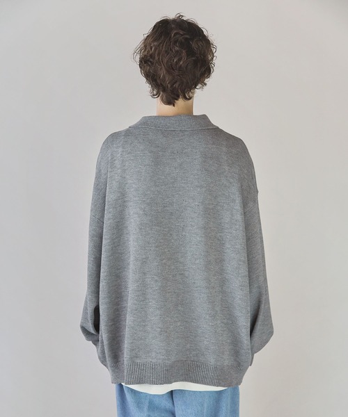CTHY（シティ）の「ルーズニットシングルボタンニット長袖ポロシャツ（ニット/セーター・メンズ・グレー/モカ/ブラック/オフホワイト・L/S/M/XL）」の10枚目の写真