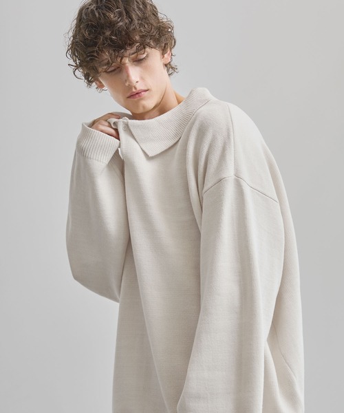CTHY（シティ）の「ルーズニットシングルボタンニット長袖ポロシャツ（ニット/セーター・メンズ・グレー/モカ/ブラック/オフホワイト・L/S/M/XL）」の21枚目の写真