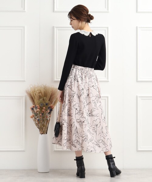 couture brooch（クチュールブローチ）の「◆【大人クラシカルな華やかニット】レース衿リブニット（ニット/セーター・レディース・ライトベージュ/ライトブルー/ブラック/ブラック系5・40/38/42）」の7枚目の写真