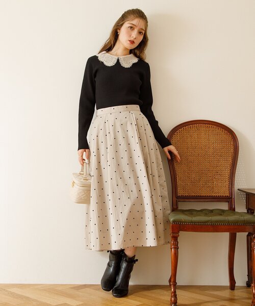 【Chloe】襟付きニット レース 衿 リブニット Chloe】襟付きニット レース 衿 リブニット