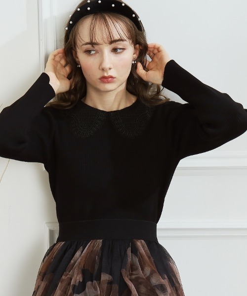 Chloe】襟付きニット レース 衿 リブニット
