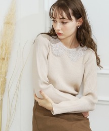 couture brooch | 【大人クラシカルな華やかニット】レース衿リブニット(ニット/セーター)