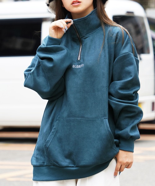 1111clothing(ワンフォークロージング)の「ロゴ刺繍 フェイクスエード ハーフジップ / Logo embroidery faux suede half zip(その他トップス・メンズ・アイボリー/チャコールグレー/ブラウン/ダークグリーン・M/L)」の4枚目の写真