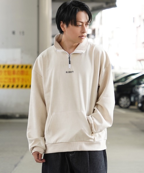 1111clothing(ワンフォークロージング)の「ロゴ刺繍 フェイクスエード ハーフジップ / Logo embroidery faux suede half zip(その他トップス・メンズ・アイボリー/チャコールグレー/ブラウン/ダークグリーン・M/L)」の6枚目の写真