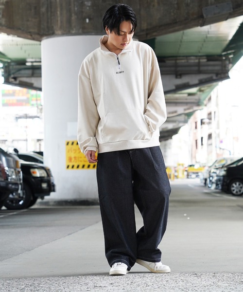 1111clothing(ワンフォークロージング)の「ロゴ刺繍 フェイクスエード ハーフジップ / Logo embroidery faux suede half zip(その他トップス・メンズ・アイボリー/チャコールグレー/ブラウン/ダークグリーン・M/L)」の9枚目の写真