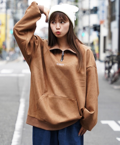 1111clothing(ワンフォークロージング)の「ロゴ刺繍 フェイクスエード ハーフジップ / Logo embroidery faux suede half zip(その他トップス・メンズ・アイボリー/チャコールグレー/ブラウン/ダークグリーン・M/L)」の16枚目の写真