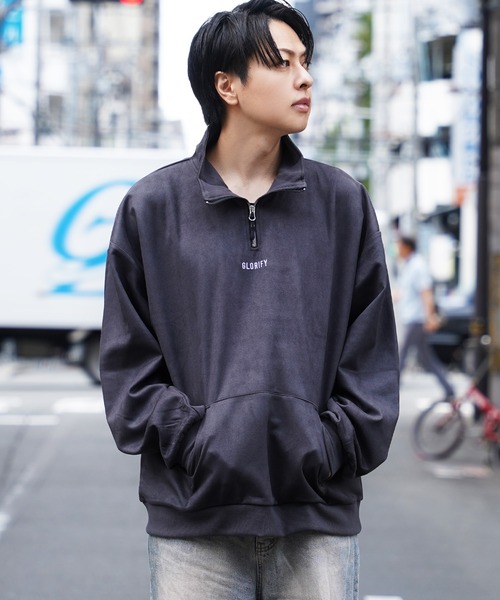 1111clothing(ワンフォークロージング)の「ロゴ刺繍 フェイクスエード ハーフジップ / Logo embroidery faux suede half zip(その他トップス・メンズ・アイボリー/チャコールグレー/ブラウン/ダークグリーン・M/L)」の12枚目の写真