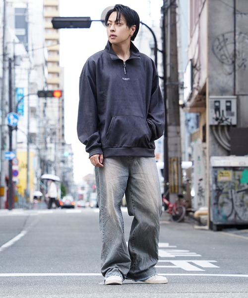 1111clothing(ワンフォークロージング)の「ロゴ刺繍 フェイクスエード ハーフジップ / Logo embroidery faux suede half zip(その他トップス・メンズ・アイボリー/チャコールグレー/ブラウン/ダークグリーン・M/L)」の14枚目の写真