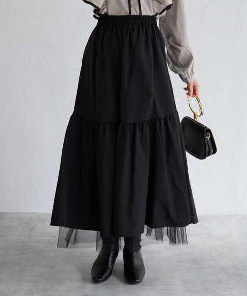 tocco closet（トッコ　クローゼット）の「【ZOZO限定】リバーシブル切替チュールスカート（スカート・レディース・ブラック/グレイッシュベージュ・M）」の2枚目の写真