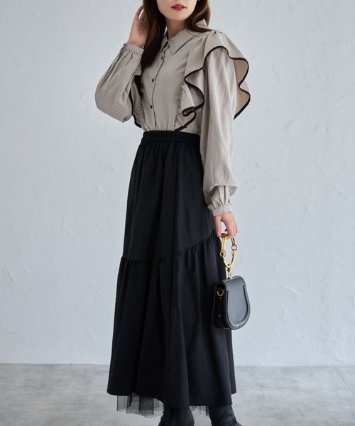 tocco closet（トッコ　クローゼット）の「【ZOZO限定】リバーシブル切替チュールスカート（スカート・レディース・ブラック/グレイッシュベージュ・M）」の19枚目の写真