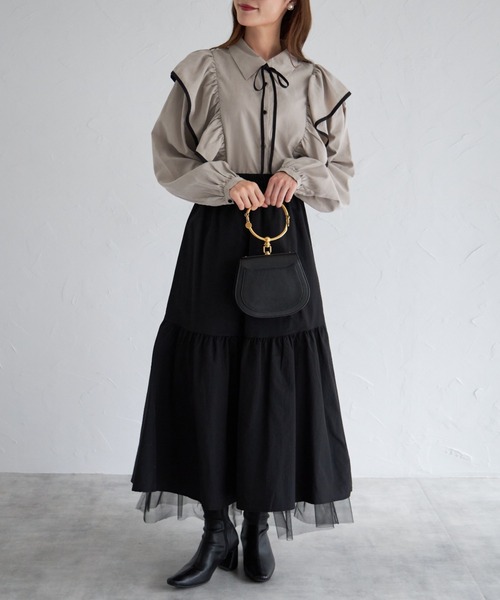 tocco closet（トッコ　クローゼット）の「【ZOZO限定】リバーシブル切替チュールスカート（スカート・レディース・ブラック/グレイッシュベージュ・M）」の7枚目の写真