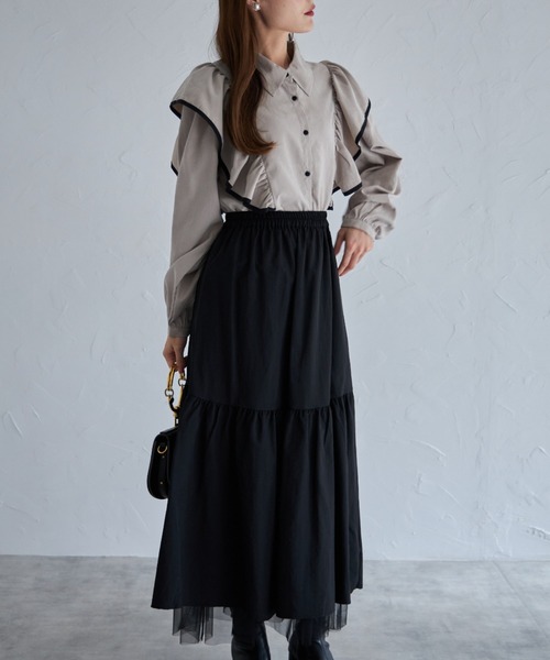 tocco closet（トッコ　クローゼット）の「【ZOZO限定】リバーシブル切替チュールスカート（スカート・レディース・ブラック/グレイッシュベージュ・M）」の3枚目の写真