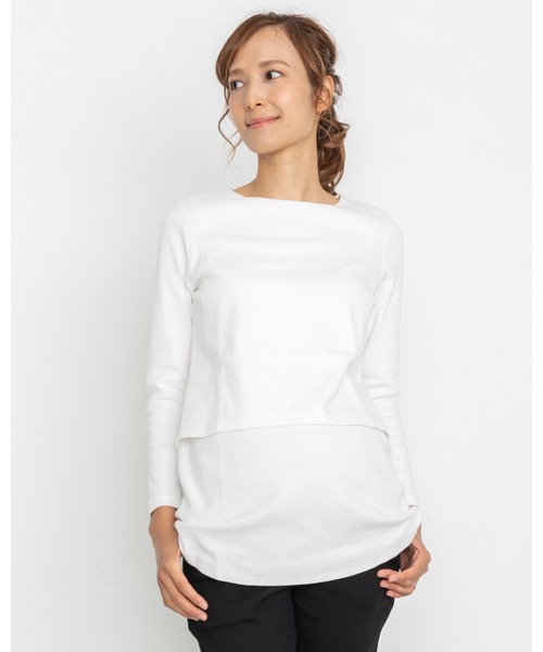 PATRIOT TAXI SELECT(パトリオットタクシーセレクト)の「【BREEZE CROSS CLOSET】授乳口付きテレコトップス(マタニティウェア/グッズ・レディース・ブラック/オフホワイト・M~L)」の2枚目の写真