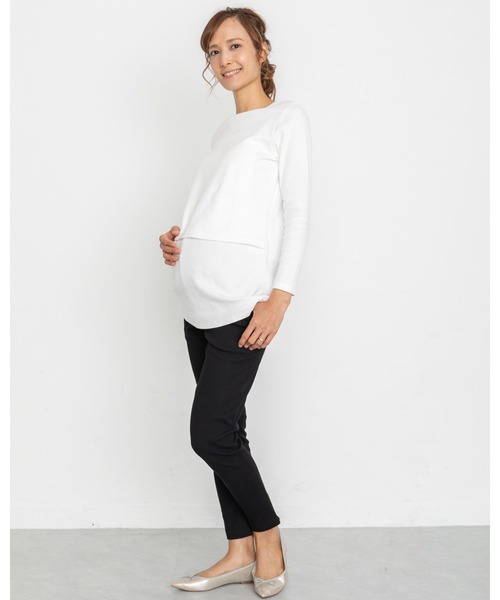 PATRIOT TAXI SELECT(パトリオットタクシーセレクト)の「【BREEZE CROSS CLOSET】授乳口付きテレコトップス(マタニティウェア/グッズ・レディース・ブラック/オフホワイト・M~L)」の3枚目の写真