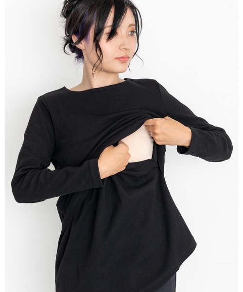 PATRIOT TAXI SELECT(パトリオットタクシーセレクト)の「【BREEZE CROSS CLOSET】授乳口付きテレコトップス(マタニティウェア/グッズ・レディース・ブラック/オフホワイト・M~L)」の8枚目の写真