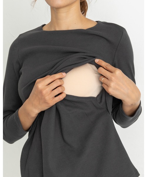 PATRIOT TAXI SELECT(パトリオットタクシーセレクト)の「【BREEZE CROSS CLOSET】授乳口付きテレコトップス(マタニティウェア/グッズ・レディース・ブラック/オフホワイト・M~L)」の12枚目の写真