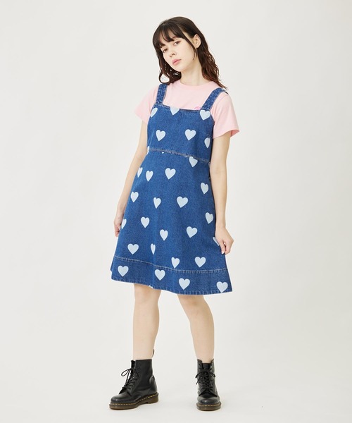 MILKFED.（ミルクフェド）の「HEART PRINTED DENIM DRESS（ワンピース・レディース・ブラック/ライトインディゴブルー・S/M）」の19枚目の写真