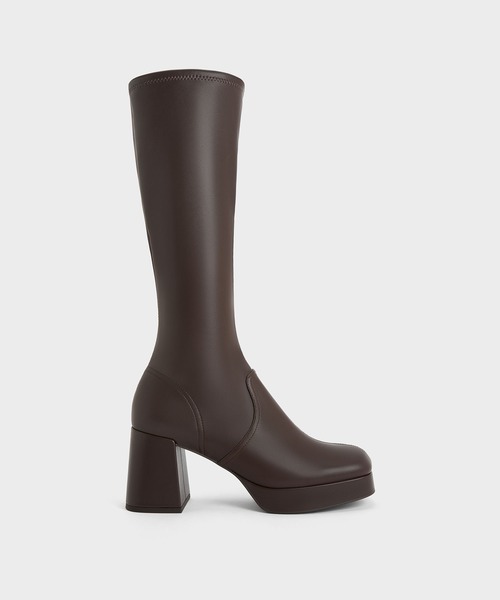 CHARLES&KEITH イービー プラットフォームブロックヒールロングブーツ CHARLES & KEITH｜ブロックヒール ロングブーツ | Rakuten Fashion
