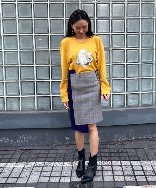 JNBY(ジェーエヌビーワイ)の「Retro-plaid Spliced Skirt(スカート・レディース・イエロー系その他3/グレー系その他5・36/38)」の7枚目の写真