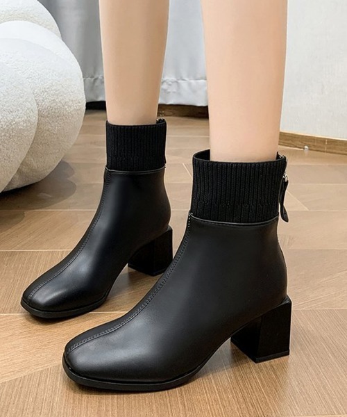 Miniministore(ミニミニストア)の「ショートブーツ 美脚 リブ切り替えブーツ(ブーツ・レディース・ベージュ/ブラック・23.5cm/24.5cm/23.0cm/24.0cm/25.0cm)」の2枚目の写真