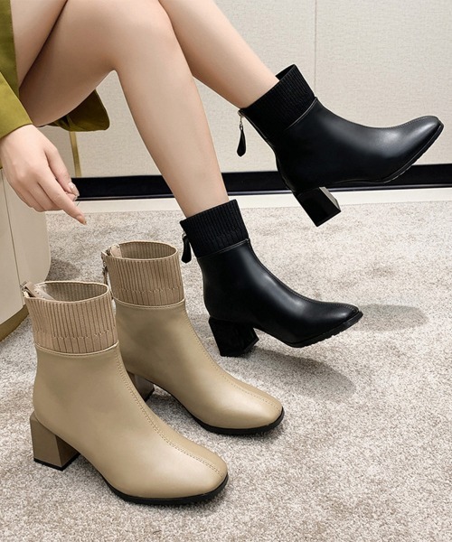 Miniministore(ミニミニストア)の「ショートブーツ 美脚 リブ切り替えブーツ(ブーツ・レディース・ベージュ/ブラック・23.5cm/24.5cm/23.0cm/24.0cm/25.0cm)」の3枚目の写真
