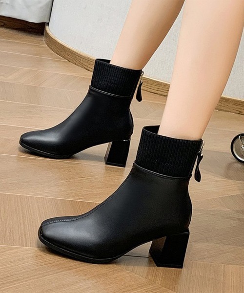 Miniministore(ミニミニストア)の「ショートブーツ 美脚 リブ切り替えブーツ(ブーツ・レディース・ベージュ/ブラック・23.5cm/24.5cm/23.0cm/24.0cm/25.0cm)」の4枚目の写真