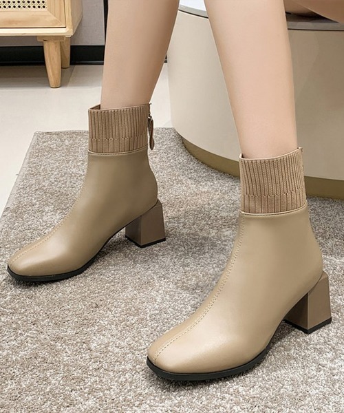 Miniministore(ミニミニストア)の「ショートブーツ 美脚 リブ切り替えブーツ(ブーツ・レディース・ベージュ/ブラック・23.5cm/24.5cm/23.0cm/24.0cm/25.0cm)」の8枚目の写真