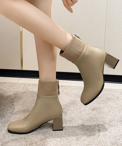 Miniministore(ミニミニストア)の「ショートブーツ 美脚 リブ切り替えブーツ(ブーツ・レディース・ベージュ/ブラック・23.5cm/24.5cm/23.0cm/24.0cm/25.0cm)」の9枚目の写真