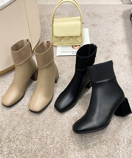Miniministore(ミニミニストア)の「ショートブーツ 美脚 リブ切り替えブーツ(ブーツ・レディース・ベージュ/ブラック・23.5cm/24.5cm/23.0cm/24.0cm/25.0cm)」の12枚目の写真