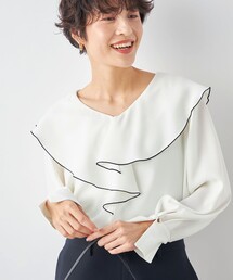 NOLLEY’S | ストレッチジョーゼットラッフル衿配色ブラウス(シャツ/ブラウス)