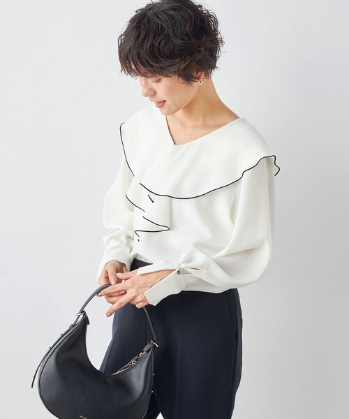 NOLLEY’S（ノーリーズ）の「ストレッチジョーゼットラッフル衿配色ブラウス（シャツ/ブラウス・レディース・オフホワイト・38/36）」の11枚目の写真
