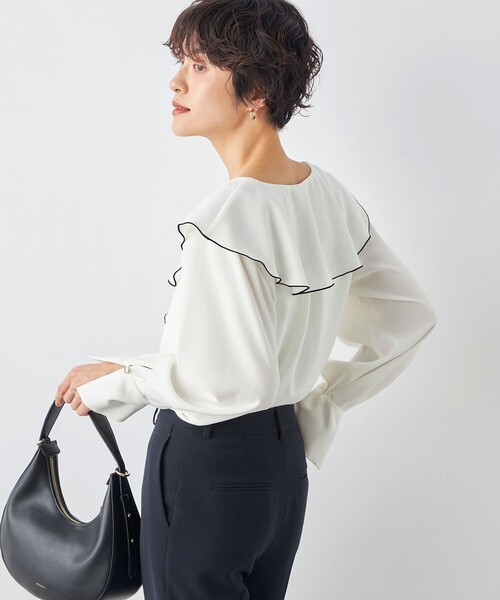 NOLLEY’S（ノーリーズ）の「ストレッチジョーゼットラッフル衿配色ブラウス（シャツ/ブラウス・レディース・オフホワイト・38/36）」の13枚目の写真