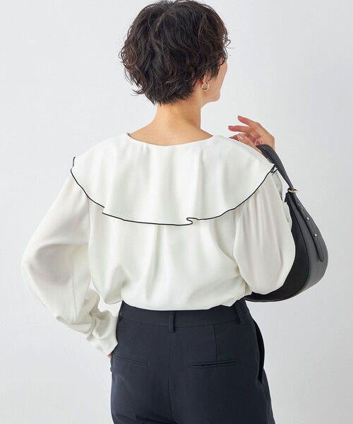 NOLLEY’S（ノーリーズ）の「ストレッチジョーゼットラッフル衿配色ブラウス（シャツ/ブラウス・レディース・オフホワイト・38/36）」の14枚目の写真