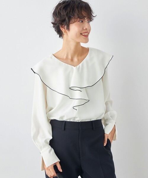 NOLLEY’S（ノーリーズ）の「ストレッチジョーゼットラッフル衿配色ブラウス（シャツ/ブラウス・レディース・オフホワイト・38/36）」の16枚目の写真