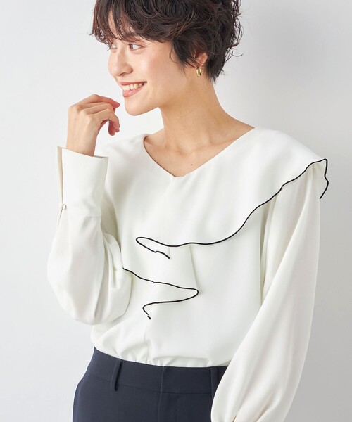 NOLLEY’S（ノーリーズ）の「ストレッチジョーゼットラッフル衿配色ブラウス（シャツ/ブラウス・レディース・オフホワイト・38/36）」の17枚目の写真